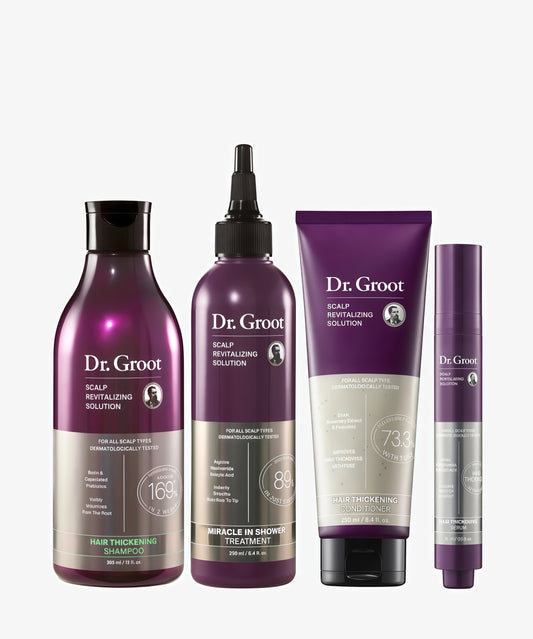 Dr. Groot Thickening Serum, Shampoo, Conditioner, and Scalp Treatment Set for Hair Loss – Clinical Results with Biotin and Rosemary for Hair Thinning, Shedding, Scalp Repair and Treatment